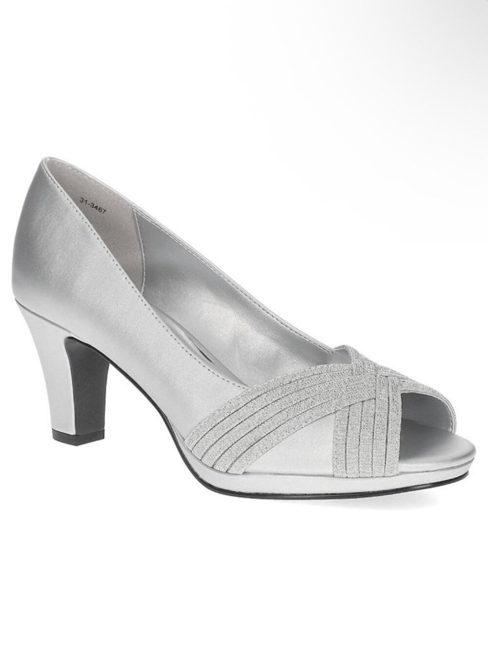 7.5 Easy Street Alive at 5 Lavish Silver Satin Glitter Peep Toe Heels Shoes Pump